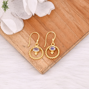 Natural Opalite Oval Shape Gold Plated <b>Hook</b> Gemstone <b>Earrings</b> For Women - Product Image 3