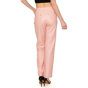 Pantalones de Cuero Ecológicos y Transpirables para Mujer, Cintura Alta, Corte Regular, Elásticos, de Cuero Sintético, Rectos, Casuales, Estilo Urbano - Product Image 3