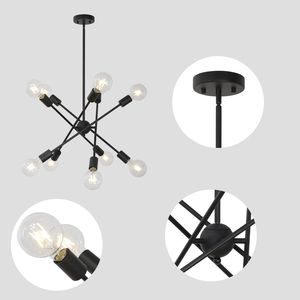 Lampadario Moderno Sputnik E26 a 10 Luci, Illuminazione a Soffitto Stile Mid-Century, Nero/Nichel Spazzolato/Cromo - Product Image 4