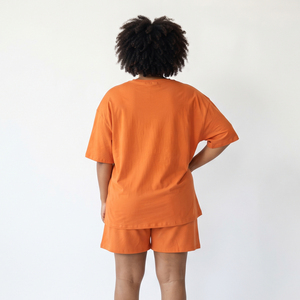 Conjunto de camiseta y pantalón corto de algodón 100% para mujer, talla grande, con estampado puff, hombros caídos, ropa deportiva de verano de dos piezas - Product Image 2