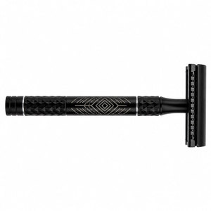 Rasoir de sécurité à double lame noire avec design de manche géométrique pour le rasage du visage des hommes, lames en acier inoxydable, manche en plastique - Product Image 2