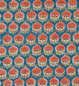 100% Cotton Handmade Square Napkins Indian Floral Embroidery Hand <b>Block</b> <b>Printed</b> Design in Blue Orange Colors 4PCS - Product Image 4