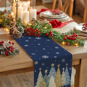 Camino de Mesa Navideño de 13x72 con Copos de Nieve y Árboles de Navidad para Decoración de Comedor Festivo - Product Image 4
