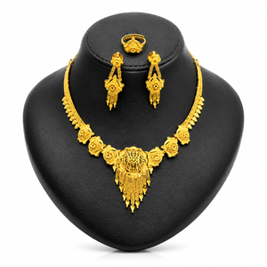 Conjunto de Collar de Flores de Latón Chapado en Oro para Mujer - Joyería para Boda, Compromiso y Regalo con Cadena de Caja (Clásico) - Product Image 1