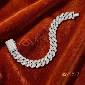 สร้อยข้อมือเงินแท้ 925 แบบ Cuban Link ประดับเพชรโมอิสซาไนต์ สไตล์ฮิปฮอป สร้อยข้อมือแบบโซ่เส้นเล็ก ของขวัญเครื่องประดับสำหรับผู้ชายและผู้หญิง - Product Image 3
