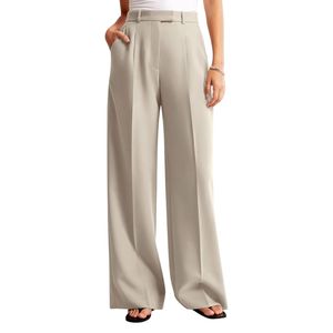 Custom High Waist <b>Women</b> Dress Pants Pleated Wide Leg Stretch Polyester Spandex Quick Dry Breathable Anti-Wrinkle Formal <b>Trousers</b> - Product Image 4