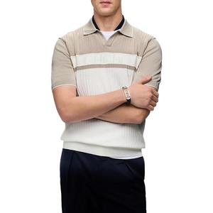 Ensemble de vêtements de golf décontractés pour homme, polo à blocs de couleur à manches courtes en coton tricoté respirant, blanc, beige, marine - Product Image 2
