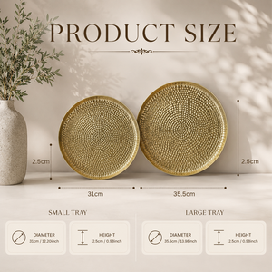Juego de Bandejas Redondas de Aluminio con Acabado Dorado de Lujo, Textura Martillada con Cuentas, Plato Decorativo para una Decoración Elegante del Hogar - Product Image 2
