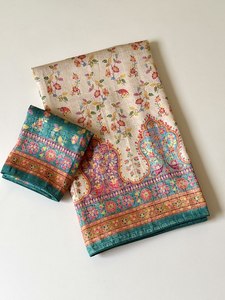 Sari en soie douce de luxe – Impression numérique UHD avec tissage jacquard Jari et finition riche - Product Image 3