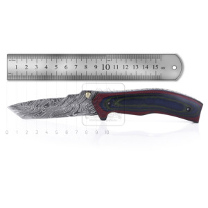 Damascus Deal Handmade Damascus Steel Folding Pocket <b>Knife</b> DD-FK-841 Canvas Micarta Handle 25mm Straight Back 185mm Outdoor EDC - Product Image 4