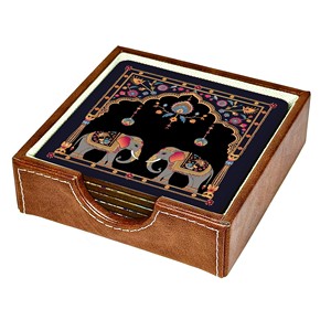 Ensemble de sous-verres en bois d'acacia peints à la main avec des motifs d'art chinois traditionnels - Écologique, pour usage au bureau, vente en gros - Product Image 1