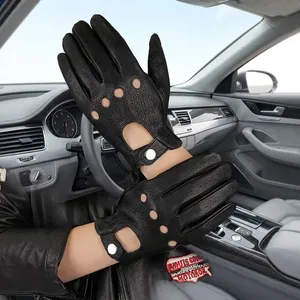 Black Sheep Leather Driving <b>Gloves</b> Wrist Length Unlined Plain Style For Daily Use Winter Warmth Men's - Product Image 5