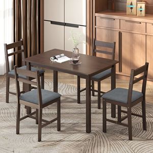 Set da Pranzo Moderno in Legno Massello a 5 Pezzi per 4 Persone, Stile Rustico con Sedie Imbottite in Noce per Sala da Pranzo - Product Image 2