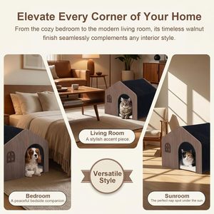 Casa para Gatos de Madera de Lujo con Rayas, Grado E0, No Tóxica, con Cojín Lavable, Ecológica, Mueble para Mascotas, Decoración Moderna para el Hogar - Product Image 6