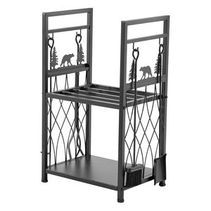 Estante para Leña de 2 Niveles de 1.3 pies, de Metal Resistente, con Herramientas para Chimenea: Cepillo, Pala, Pinzas para Leña, para Almacenamiento de Leña - Product Image 1