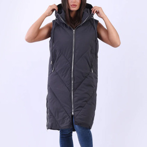 Gilet long matelassé vert olive sans manches pour femme, col roulé, fermeture éclair, manteau d'hiver épais en polyester rembourré - Product Image 6