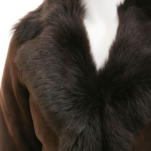Elegant Brown Shearling Coat With Fox Fur Collar Long Sleeve Winter <b>Women's</b> <b>Jacket</b> Thick Windproof <b>Suede</b> Outerwear - Product Image 4