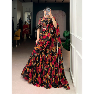 ชุดเลเฮนกาโชลีผ้าฝ้ายพรีเมียมพิมพ์ลายดิจิทัลสีดำสำหรับเด็กผู้หญิง คอลเลคชั่นงานแต่งงานและงานปาร์ตี้ - Product Image 1