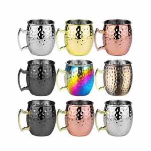 Mug à Moscow Mule en cuivre martelé avec revêtement en acier inoxydable, tasse à cocktail, mug à bière en métal avec poignée dorée pour bar - Product Image 5