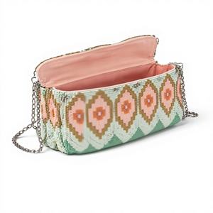 Cartera de mano clásica de lujo hecha a mano con cadena de perlas geométricas, bordado vintage para mujer, bolso de noche ecológico, regalo de diseñador - Product Image 3