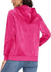 Sudadera con capucha de terciopelo de algodón y elastano personalizada para mujer, con cremallera frontal y logo, para invierno, color rosa, venta al por mayor OEM - Product Image 2