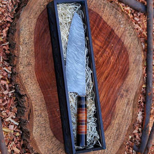 Cuchillo de Cocina para Chef, Hecho a Mano, de Acero de Damasco, para Mano Derecha, Mango de Madera Natural, Funda de Cuero, Apto para Lavavajillas, Ecológico - Product Image 6