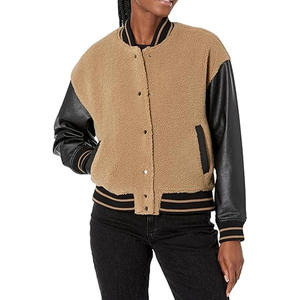 Veste de baseball pour femme, nouvelle collection, faible MOQ, veste en coton tricoté avec manches en cuir, prix abordable - Product Image 1