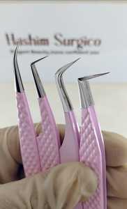 Ensemble de pinces à épiler professionnelles en acier inoxydable texturé rose diamant pour extensions de cils, applicateur de cils incurvé haute précision - Product Image 4