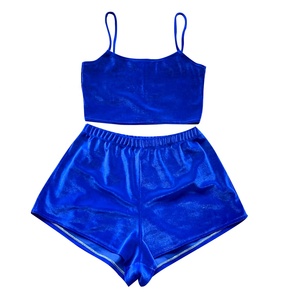 Conjuntos de sujetador y pantalones cortos de terciopelo para mujer, trajes sexys de primavera y verano para discoteca - Product Image 4