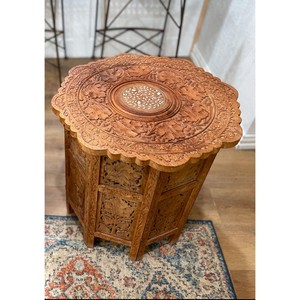 Socle pour plantes en teck artisanal avec incrustation géométrique en mosaïque, vente en gros - Product Image 1