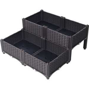 Jardinera Elevada de 4 Piezas con Riego Automático y Patas, Color Marrón, para Cultivar Flores, Hierbas y Vegetales - Product Image 3