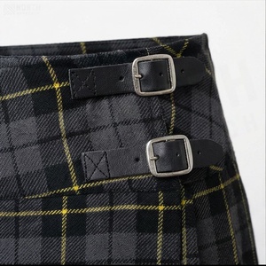 Women Wool Plaid <b>Wrap</b> Mini <b>Skirt</b> With Belt Adjustable Waist Autumn Style - Product Image 4
