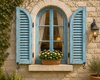 Volets de fenêtre à lamelles personnalisés en bois massif vieilli, traditionnels, horizontaux, cintrés, écologiques, à commande manuelle (Acacia/Pin)