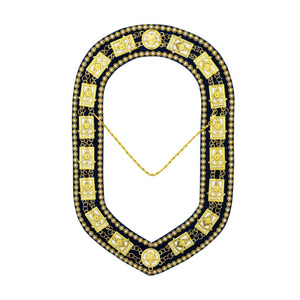 Master Blue Lodge Traditional <b>Masonic</b> Chain Collar Gold-Plated Zinc Alloy Velvet-Blue Backing Gold Rhinestones Circular - Product Image 1