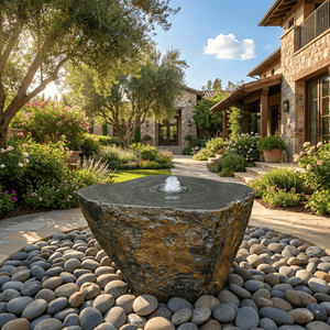 Fontaine en pierre de basalte naturel sur mesure avec un design moderne pour une utilisation en extérieur - Product Image 4