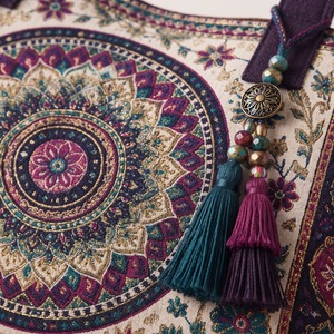 HINDVANTA Bohemian Vintage Mandala Printed Jute Canvas <b>Tote</b> <b>Bag</b> Eco Friendly Large Capacity Women Shoulder Handbag Tassel Charm - Product Image 5