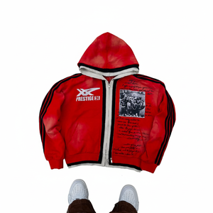 Sudadera con capucha extragrande para hombre, de corte cropped, con estampado, hombros caídos, cremallera, lavado ácido, 100% algodón polar, en dos colores. - Product Image 3