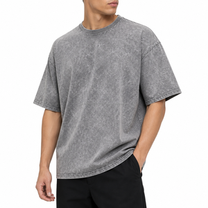 เสื้อยืดโอเวอร์ไซส์ผู้ชาย ผ้าฝ้าย 100% ล้างสีแบบแอซิด พรีเมียม เนื้อหนา เป็นมิตรกับสิ่งแวดล้อม แห้งเร็ว สไตล์ลำลอง สตรีทแวร์ รับผลิตแบบ OEM พร้อมโลโก้ตามสั่ง - Product Image 1