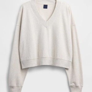 Sudadera Corta de Felpa Francesa con Cuello en V para Mujer, Sudadera Holgada de Algodón de Alta Calidad con Hombros Caídos - Product Image 4