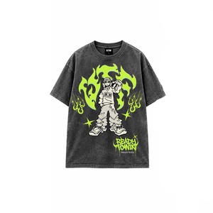 Camiseta Oversize de Hombre Lista para Ganar el Éxito, Estilo Urbano con Estampado de Personajes y Diseño de Graffiti Verde Neón, Manga Corta, Cuello Redondo - Product Image 3