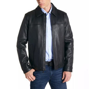 Veste en cuir professionnelle pour homme Clush 2026, style streetwear, avec logo frontal, en peau de mouton, col montant, vente chaude, OEM/ODM - Product Image 3