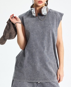 Camiseta sin mangas de algodón lavado a la arena para hombre, informal, de punto medio, gris, para verano - Product Image 3