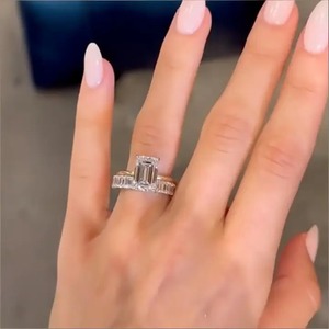 New Design 925 Moissanite Solitaire Emerald Cut Wedding <b>Ring</b> <b>Set</b> with 925 <b>Sterling</b> <b>Silver</b> in Yellow Gold Plated <b>Ring</b> for Women's - Product Image 4