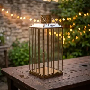ARTISAN DESIGN Handmade <b>Brass</b> <b>Lantern</b> with Glass Panels Irregular Shape Antique Finish for Home Decoration and Candle Holder - Product Image 5