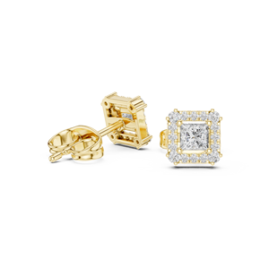 Princess Cut Lab Grown <b>Diamond</b> 14K 18K Solid Gold <b>Square</b> Halo Pave Stud <b>Earring</b> 0.50CT DEF VVS Fine Jewelry Engagement Stud ODM - Product Image 3