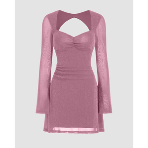 Sweetheart Bell Sleeve Glitter Cut Out Ruched Mini <b>Dress</b> - Product Image 1