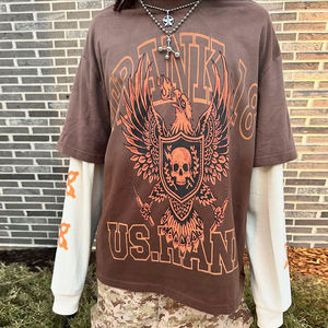 Factory Custom logo Printed Heavyweight 100% Cotton <b>Tshirts</b> Sunfaded Vintage Washed Men Double Layer Long Sleeve T-shirt - Product Image 3