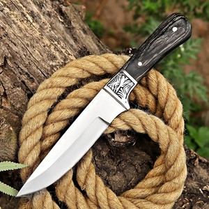 Couteau à lame fixe en acier 3cr13, manche en bois et bolster gravé, étui en cuir, couteau utilitaire de camping et de bushcraft à lame pleine, OEM - Product Image 1