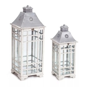 Juego de Faroles de Hierro Blanco con Techo Metálico y Paneles de Vidrio para Decoración del Hogar - Product Image 4