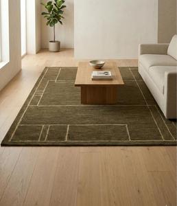 Alfombra de área de lana verde oliva de alta demanda, hecha a mano, antideslizante, de pelo medio, con patrón abstracto y respaldo de silicona de algodón para interiores modernos. - Product Image 4
